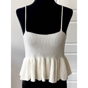 Summer White Spaghetti Strapped ruffled Tank  Top